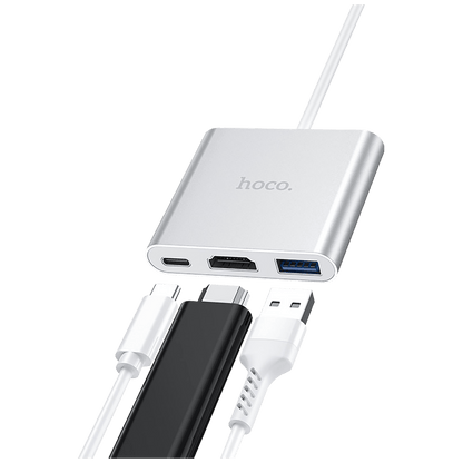 hoco. Konverter USB HUB type C to USB3.0/HDMI/PD - HB14 Easy use