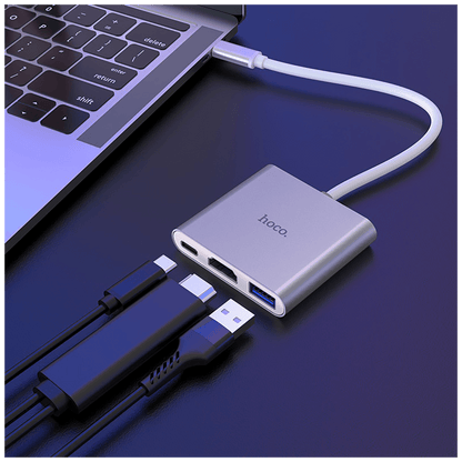 hoco. Konverter USB HUB type C to USB3.0/HDMI/PD - HB14 Easy use