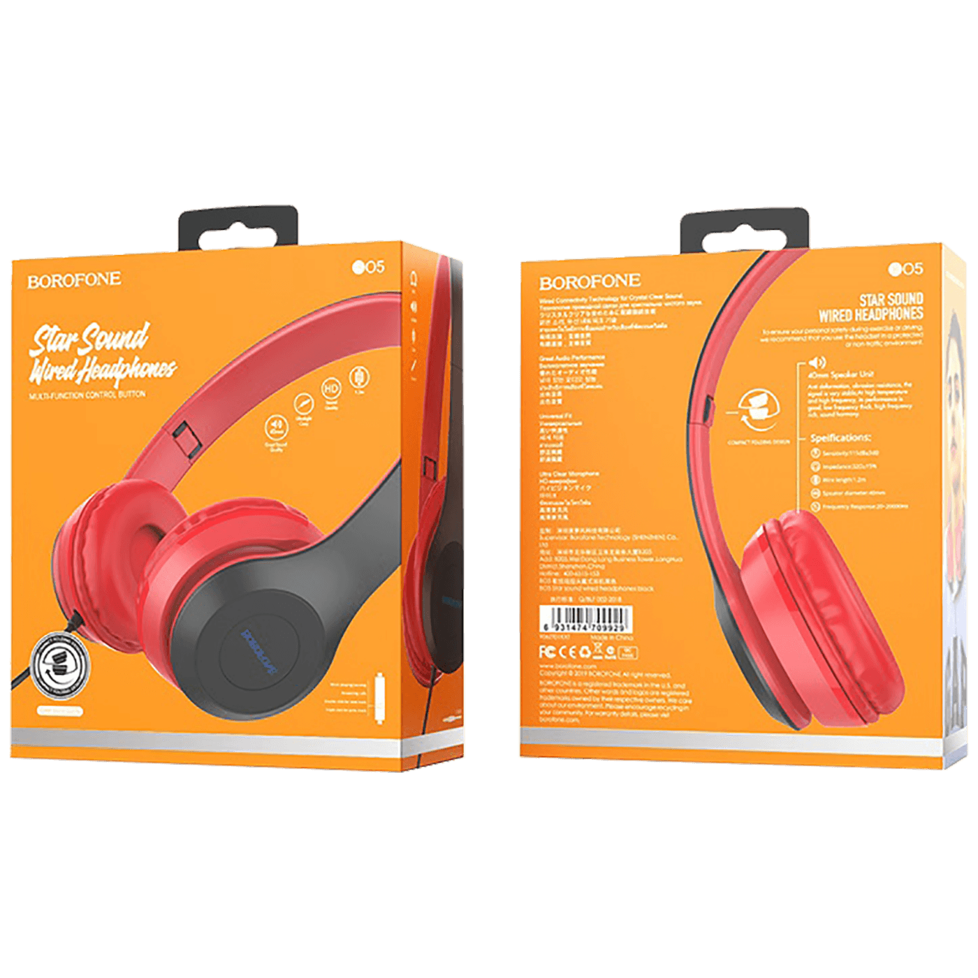 Borofone Slušalice sa mikrofonom, 3.5 mm, dužina kabela 1.2 met. - BO5 Star sound Red