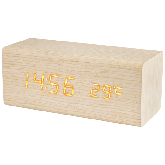 home Sat sa alarmom i termometrom, drveno kućište - OC 06