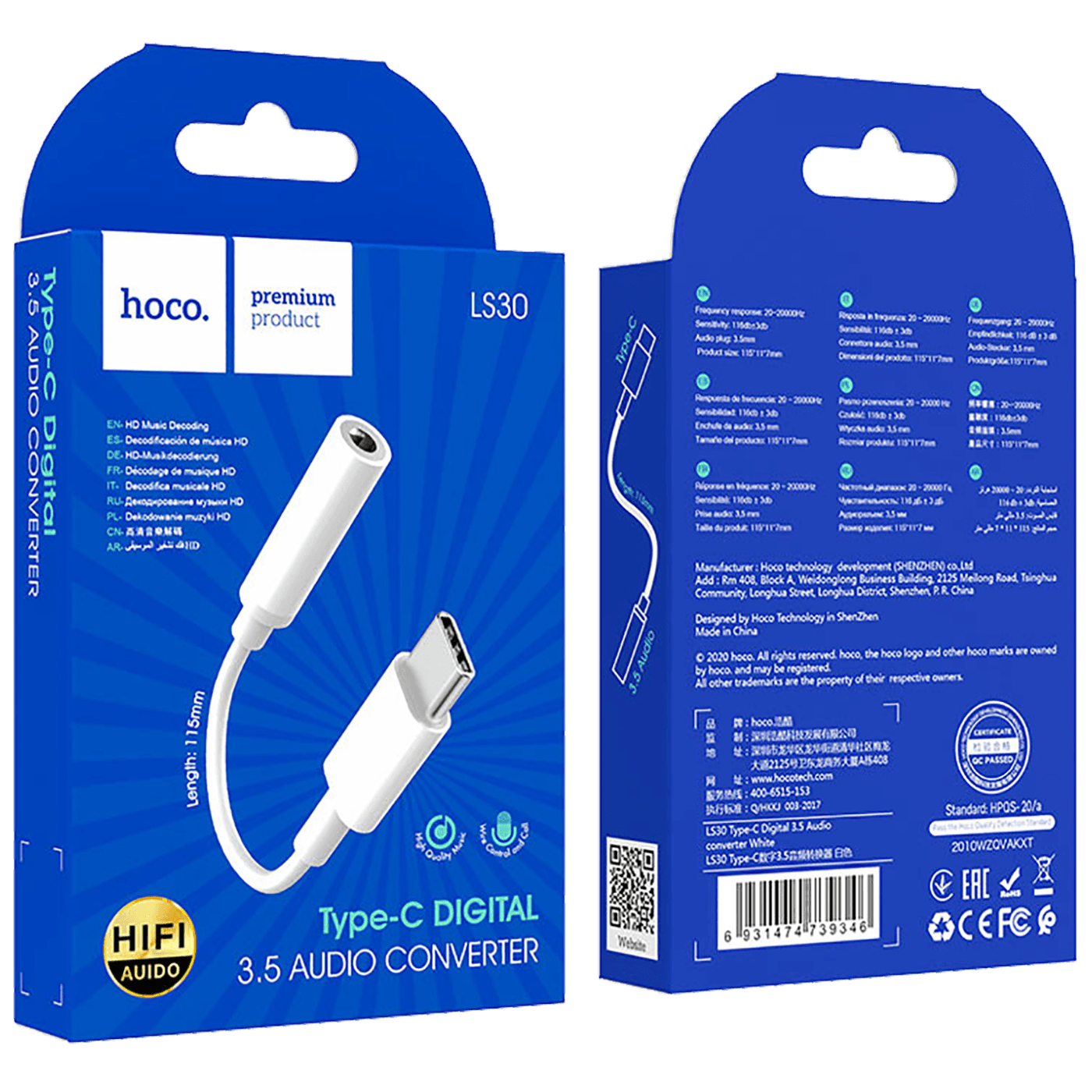 hoco. Adapter za slušalice, USB type C na 3.5 mm - LS30