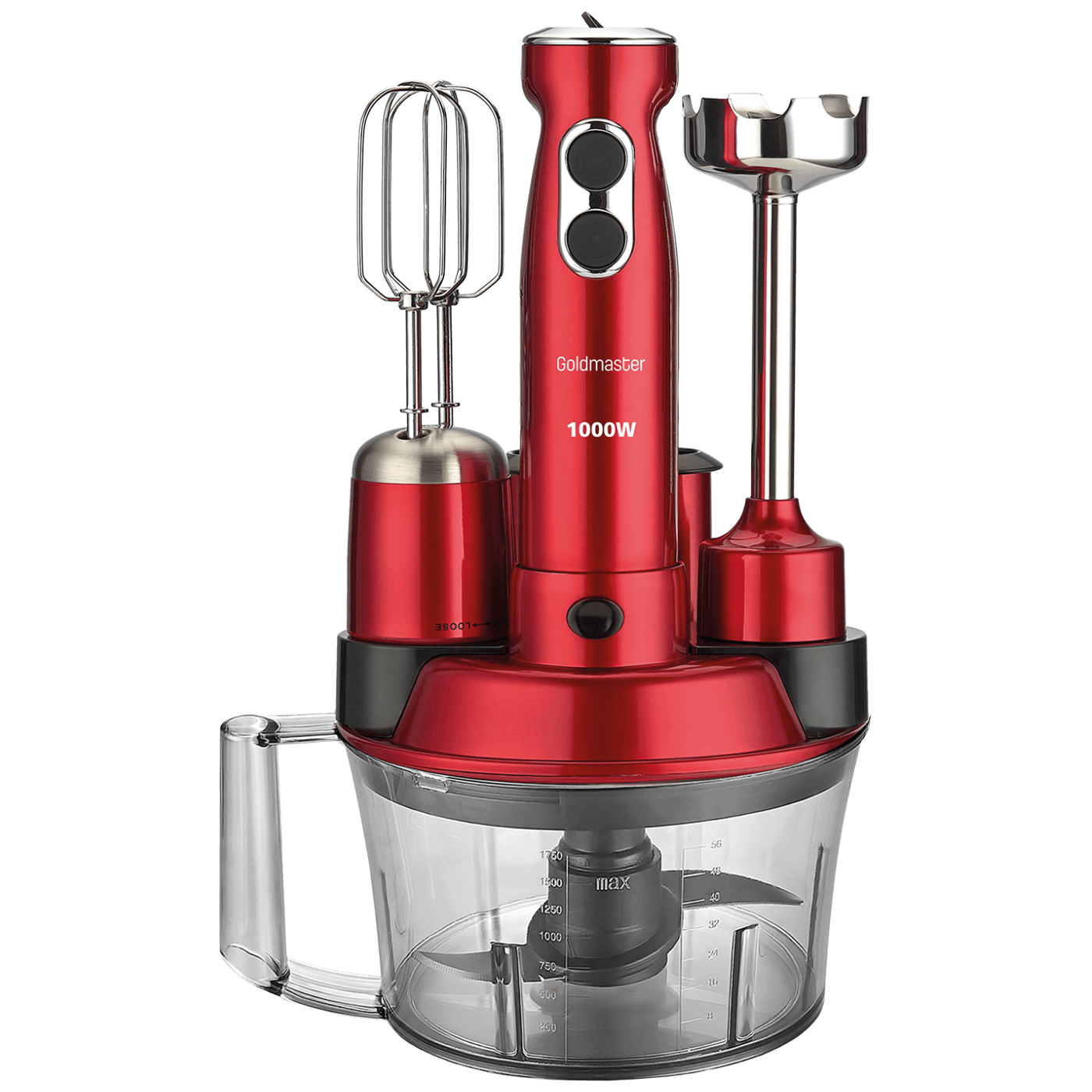 Goldmaster Štapni mikser sa posudom, 5u1, 1000 W, Multipraktik - GM-7239K Elena Max Red