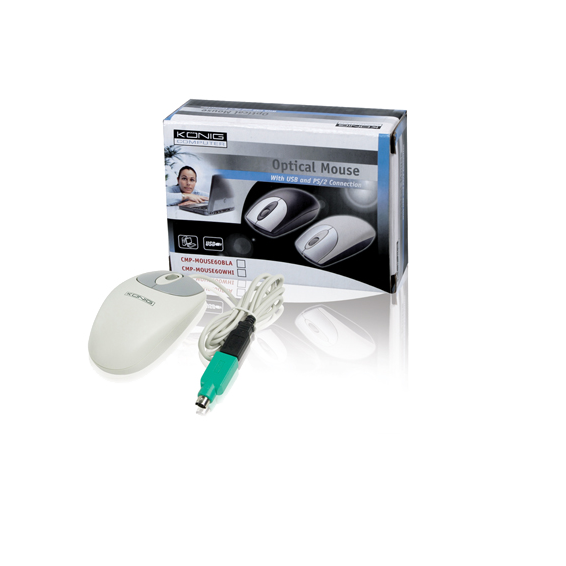 Konig Miš optički, 1000dpi, USB i PS/2, boja bijela - CMP-MOUSE 60WHI