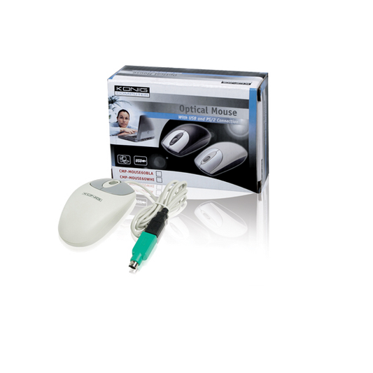 Konig Miš optički, 1000dpi, USB i PS/2, boja bijela - CMP-MOUSE 60WHI