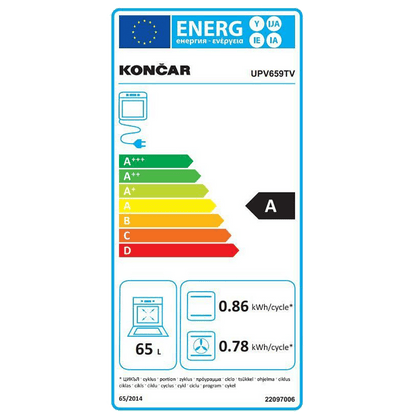 Končar Ugradbena pećnica, zapremina 65 l, A - UPV659TV