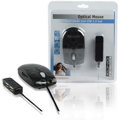 Konig Optički miš 800dpi + 2 x USB HUB i čitačem kartica - CMP-MOUSE HUB10