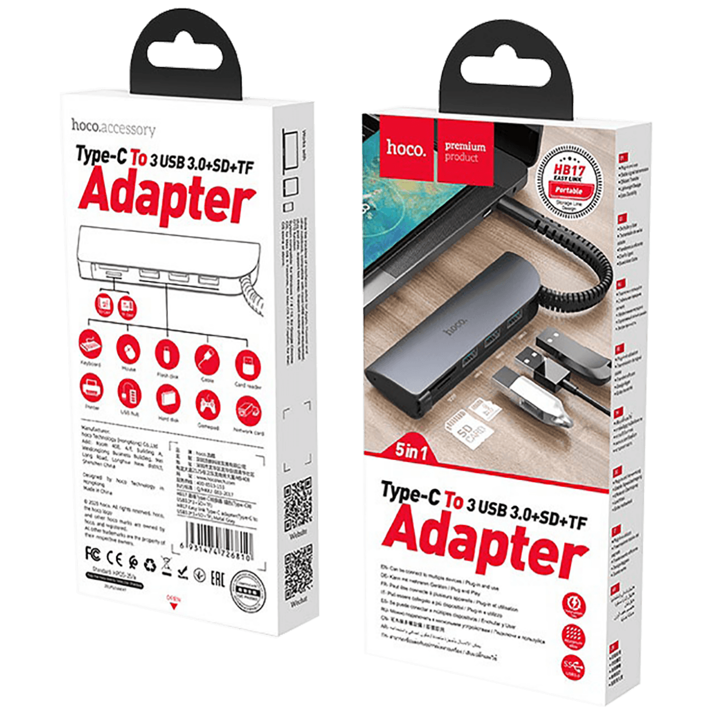 hoco. Konverter USB HUB type C to USB3.0/microSD/SD čitač - HB17 Easy connect