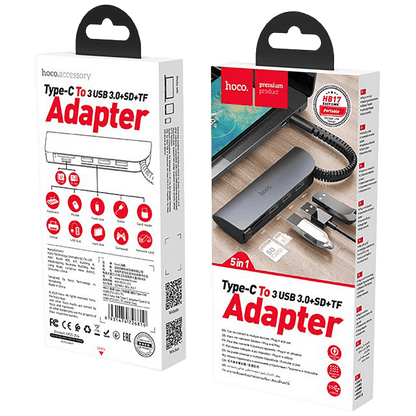 hoco. Konverter USB HUB type C to USB3.0/microSD/SD čitač - HB17 Easy connect