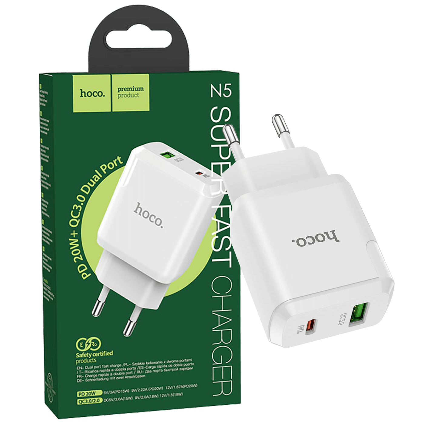 hoco. Punjač kućni, brzi, PD 20W, QC3.0 18W - N5 Favor White