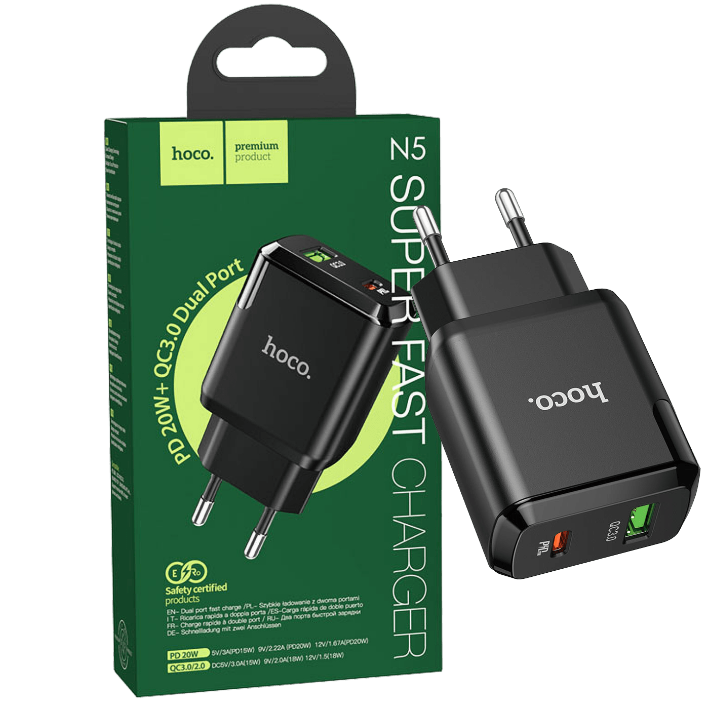 hoco. Punjač kućni, brzi, PD 20W, QC3.0 18W - N5 Favor Black