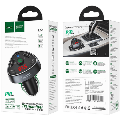 hoco. FM modulator, Bluetooth, 12/24 V, 2xUSB, 1xtype C, PD 18W - E51 Road treasure