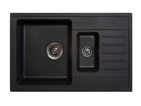X Granit- sudoper Quadro PLUS 1.5 D fi 90  sa sifonom, crna