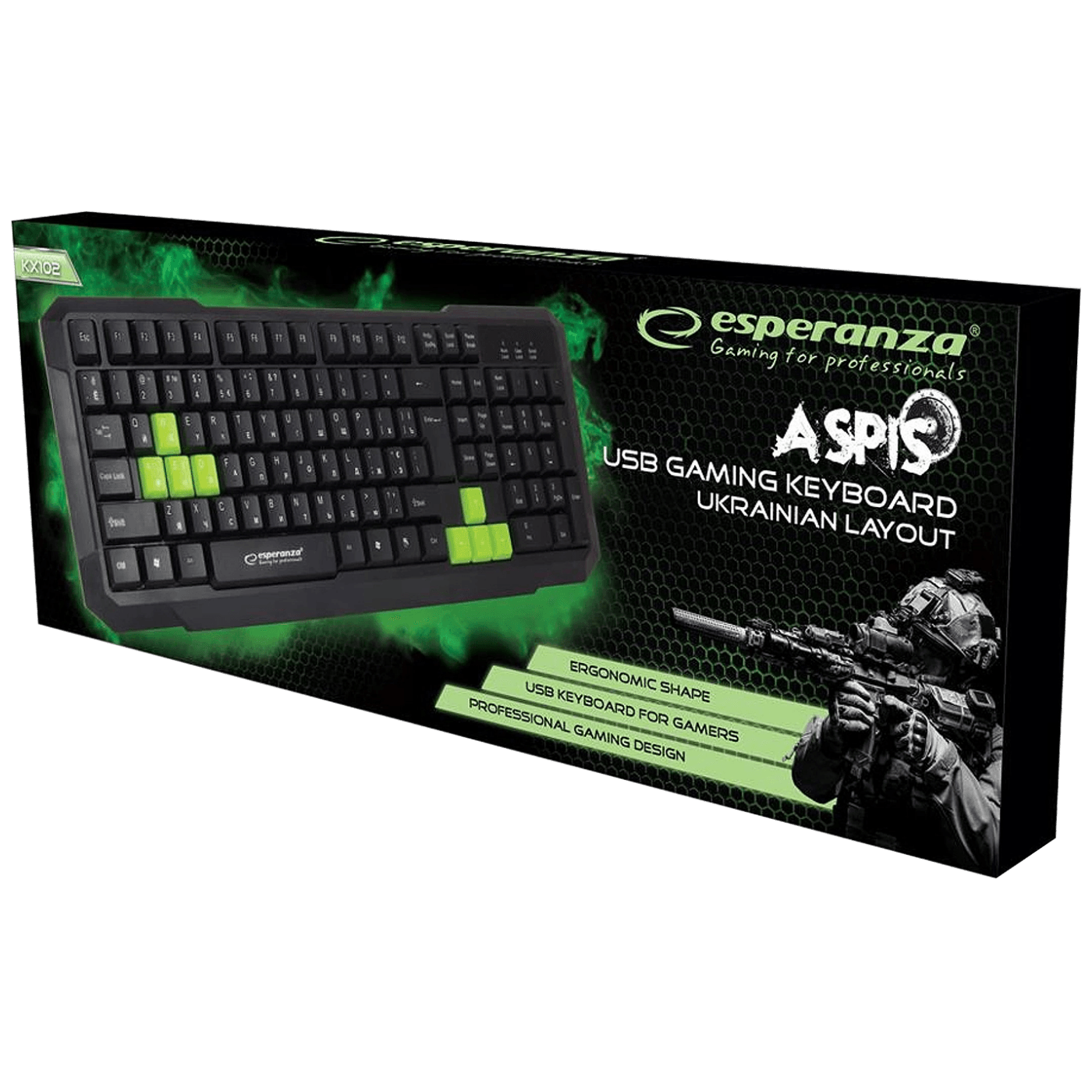 Esperanza Tastatura, gaming, USB, Aspis Green - EGK102G