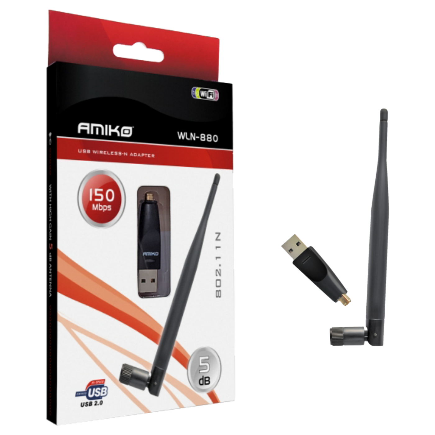 Amiko Wi-Fi mrežna kartica, USB, 2.4 GHz, 5 dB, 150 Mbps - WLN-880