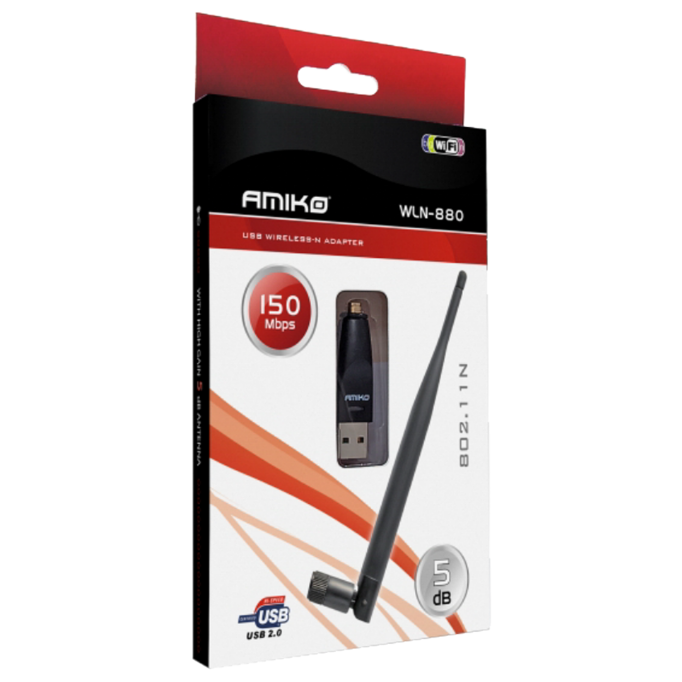 Amiko Wi-Fi mrežna kartica, USB, 2.4 GHz, 5 dB, 150 Mbps - WLN-880