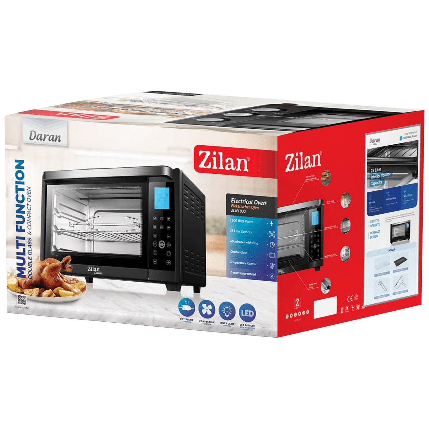 Zilan Mini pećnica sa grillom, zapremina 28 l, 1600 W, crna - ZLN1031