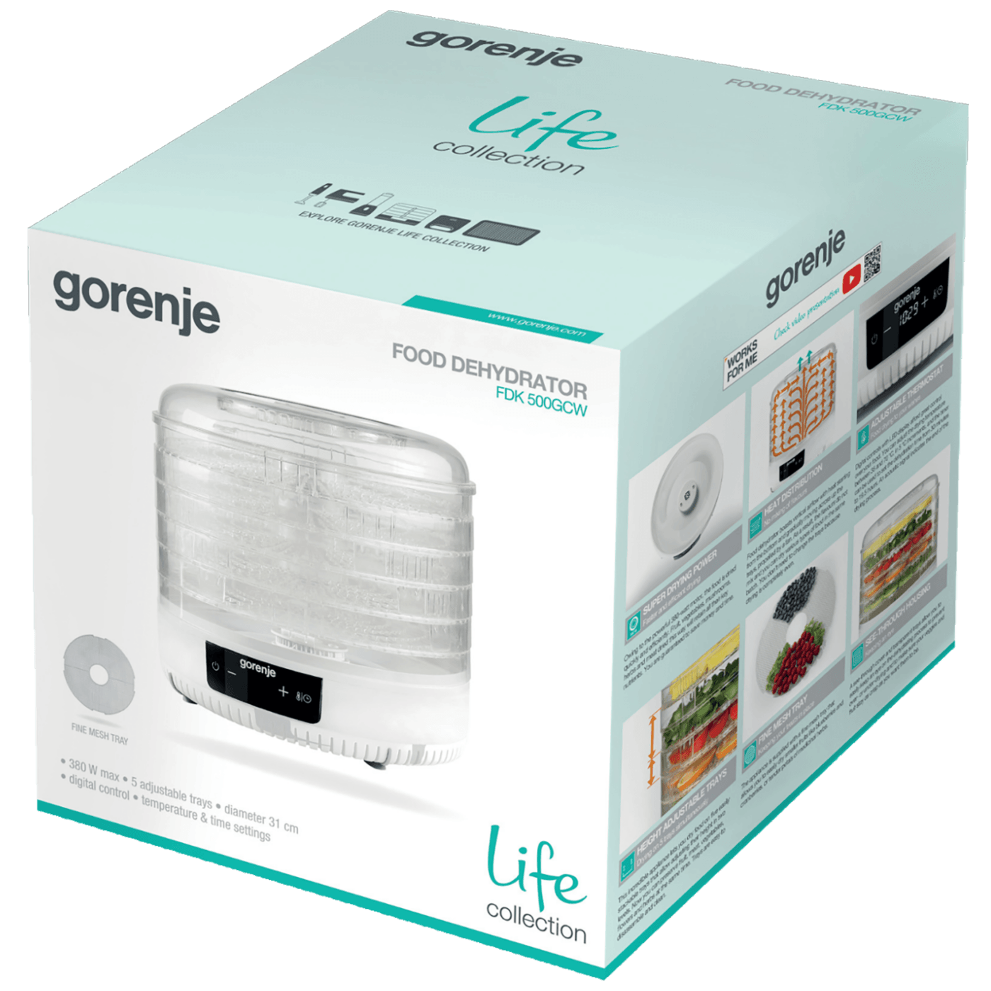 Gorenje Aparat za sušenje hrane, 5 posuda, LCD ekran, 380W - FDK500GCW