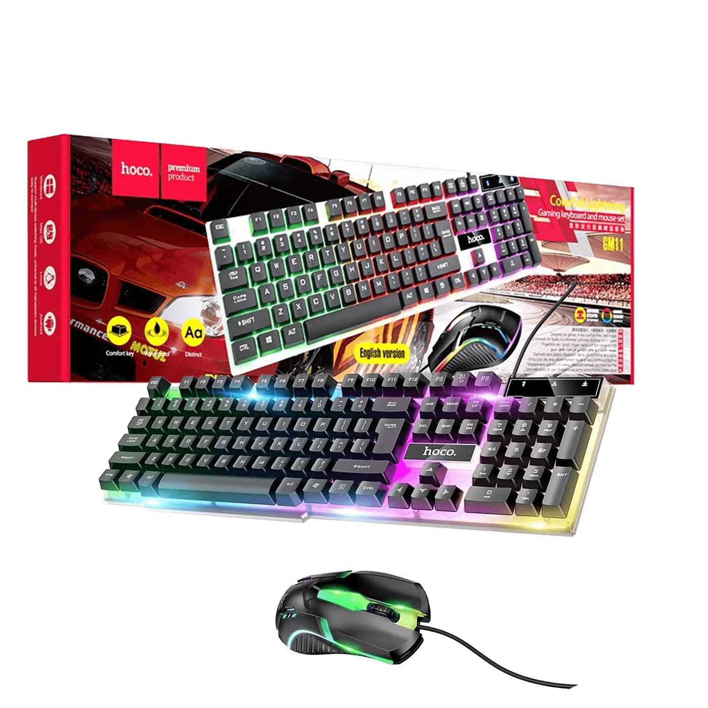 hoco. Tipkovnica+miš, gaming set, RGB osvjetljenje, USB - GM11