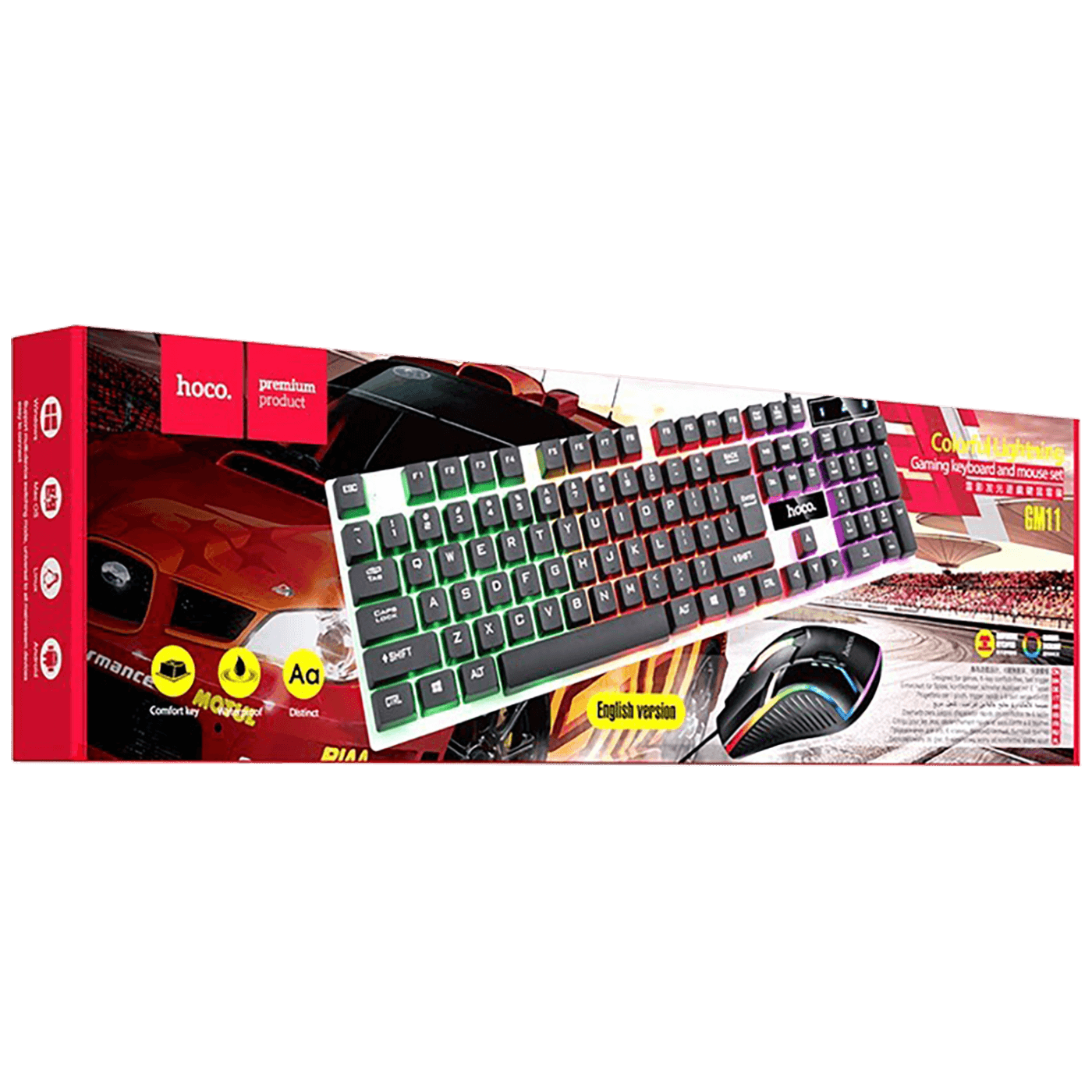 hoco. Tipkovnica+miš, gaming set, RGB osvjetljenje, USB - GM11