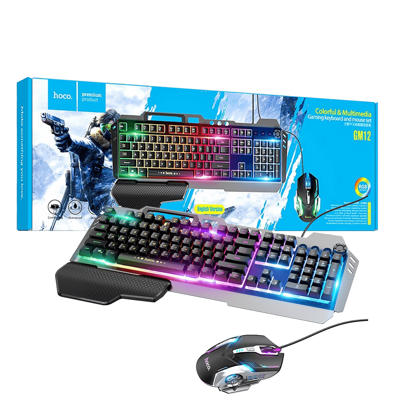 hoco. Tipkovnica+miš, gaming set, RGB osvjetljenje, USB - GM12