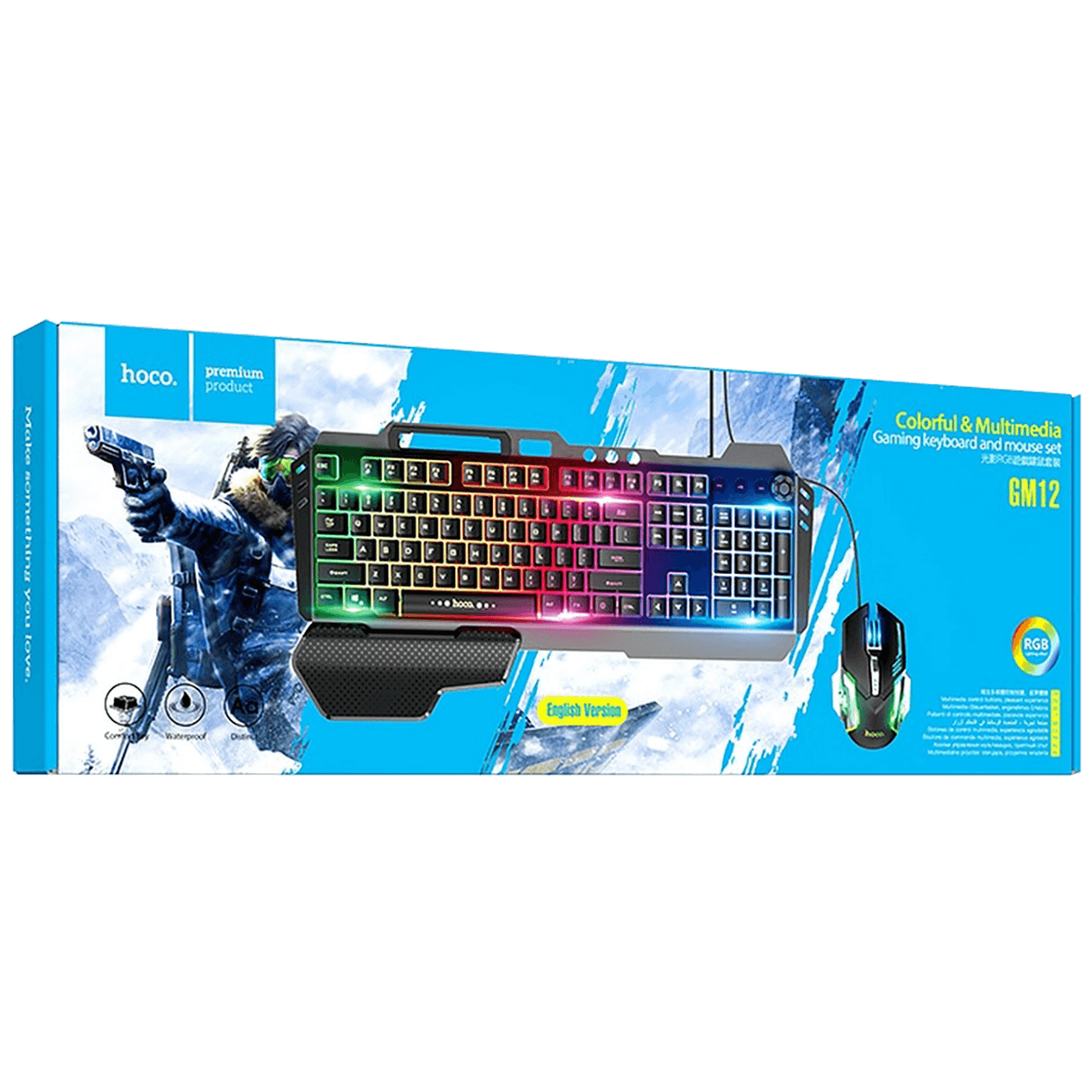 hoco. Tipkovnica+miš, gaming set, RGB osvjetljenje, USB - GM12