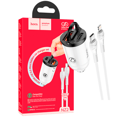 hoco. Auto punjač sa Lightning kabelom, PD + QC3.0, 2 x USB, 4.8 A - NZ2 Link, type C-Lightning, White