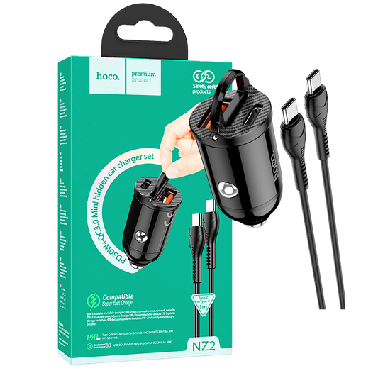 hoco. Auto punjač sa type C kabelom, PD + QC3.0, 2 x USB, 4.8 A - NZ2 Link, type C, Black