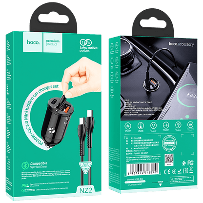 hoco. Auto punjač sa type C kabelom, PD + QC3.0, 2 x USB, 4.8 A - NZ2 Link, type C, Black