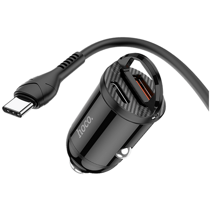 hoco. Auto punjač sa type C kabelom, PD + QC3.0, 2 x USB, 4.8 A - NZ2 Link, type C, Black
