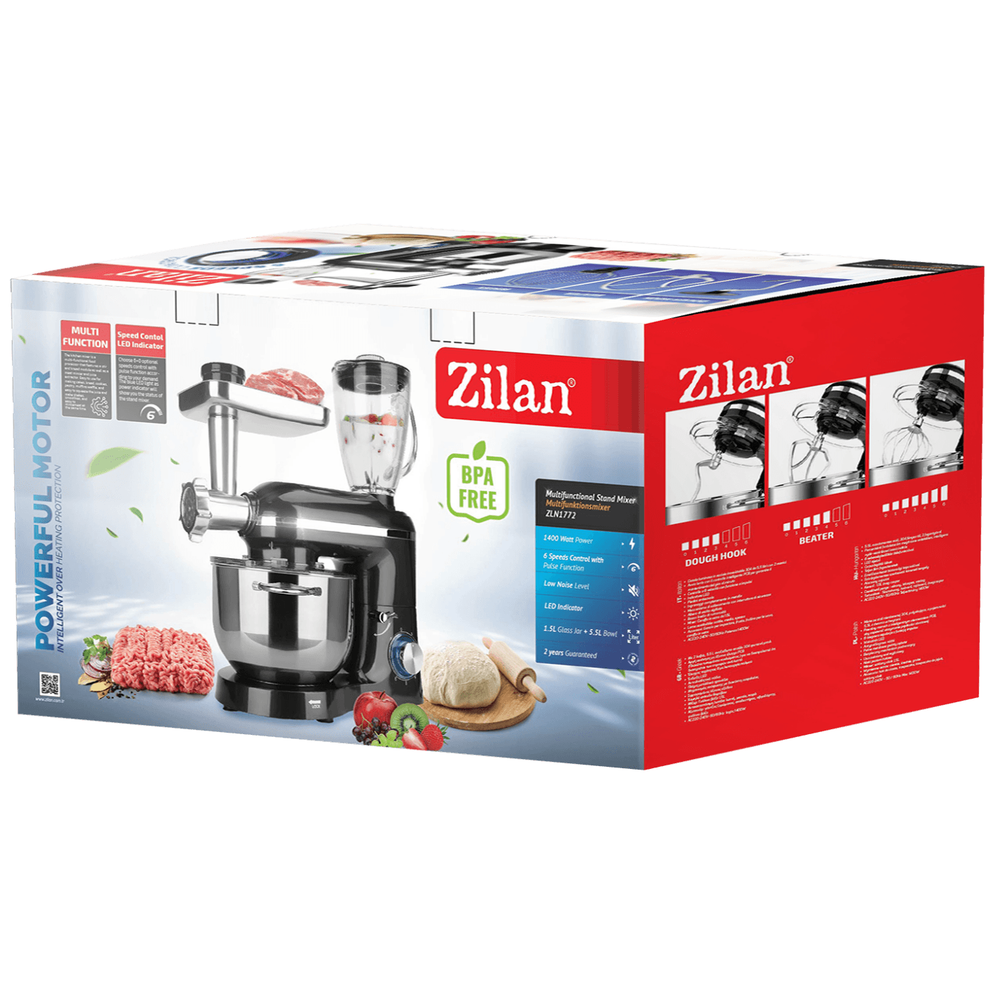 Zilan Mikser sa posudom + blender + nastavak za meso, 1400 W - ZLN1772
