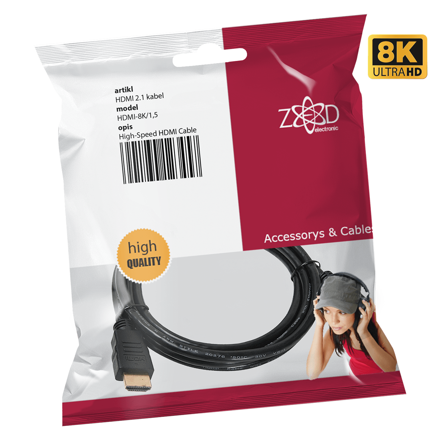 ZED electronic HDMI 2.1 kabl, 4K/120p ili 8K/60p, 48 Gbps, dužina 1,5 met. - HDMI-8K/1,5