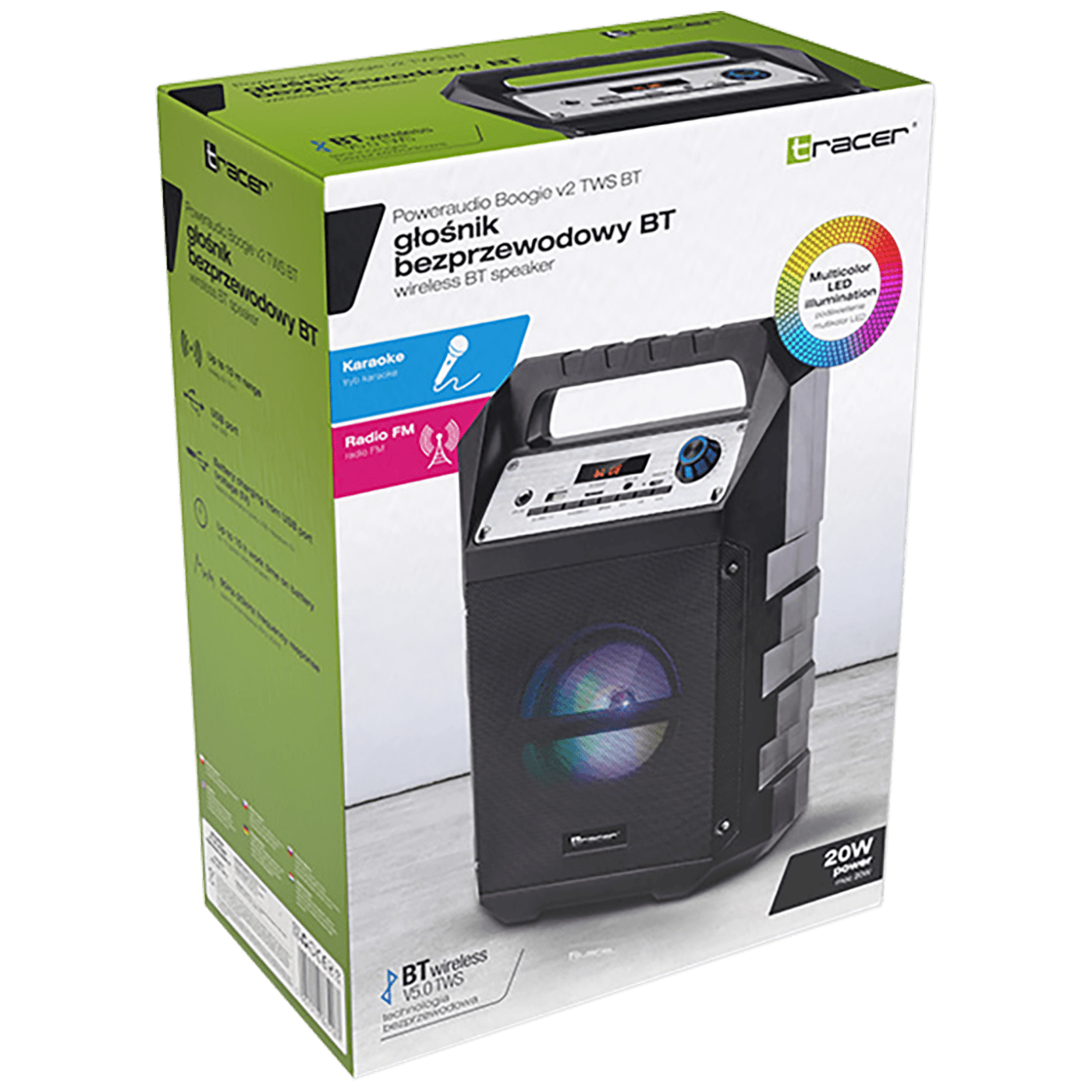 Tracer Zvučnik bežični, Bluetooth, FM radio, USB, microSD, 20 W - POWERAUDIO BOOGIE V2 TWS