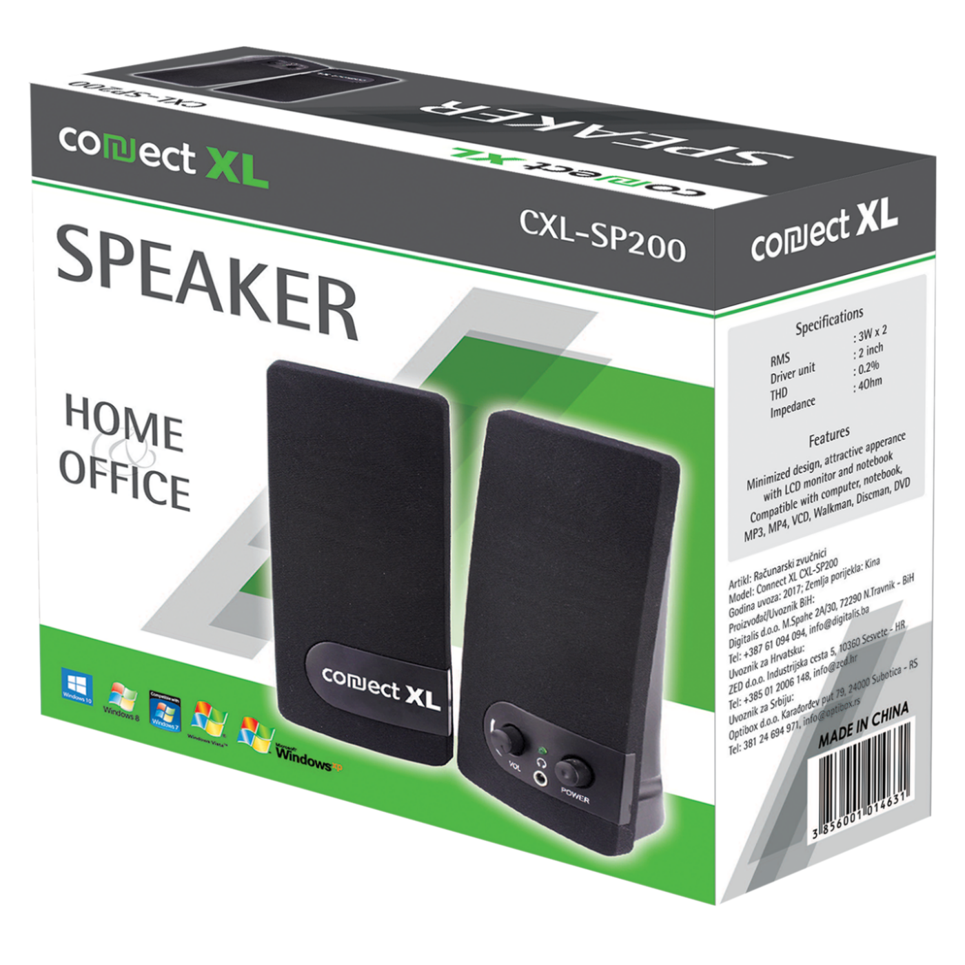 Connect XL Zvučnik, set,  2.0, USB 5V, crna boja - CXL-SP200