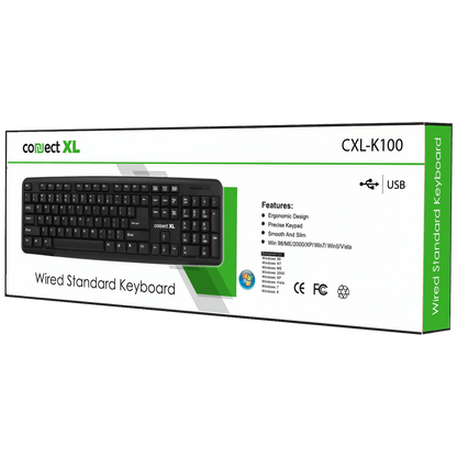 Connect XL Tastatura sa Qwerty rasporedom, USB, crna boja - CXL-K100