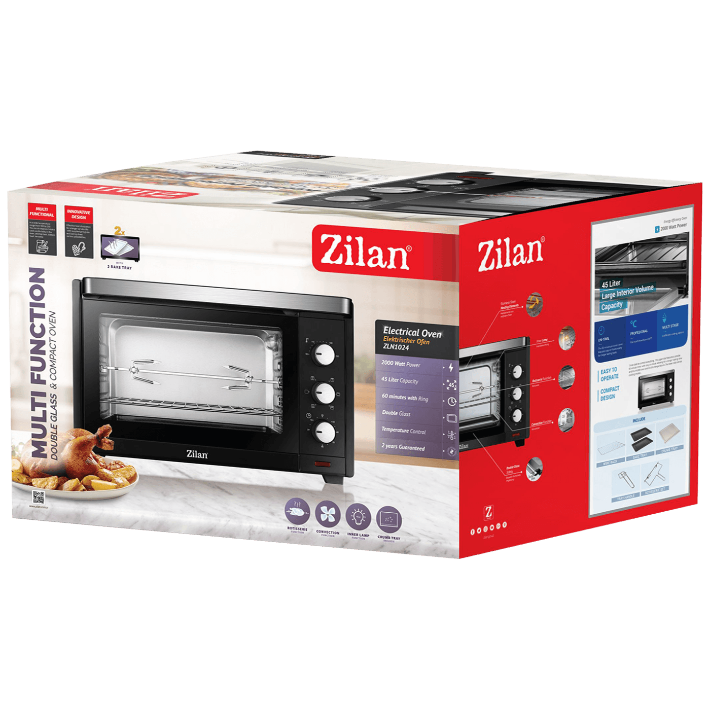 Zilan Mini pećnica sa grillom, zapremina 45 l, 2000 W, crna - ZLN1024