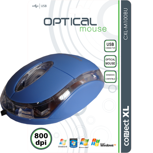 Connect XL Miš optički,  800dpi, USB, plava boja - CXL-M100BU