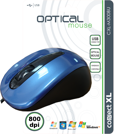 Connect XL Miš optički,  800dpi, USB, plava boja - CXL-M300BU