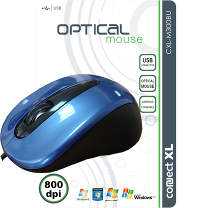 Connect XL Miš optički,  800dpi, USB, plava boja - CXL-M300BU