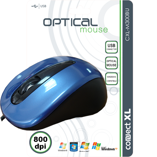 Connect XL Miš optički,  800dpi, USB, plava boja - CXL-M300BU