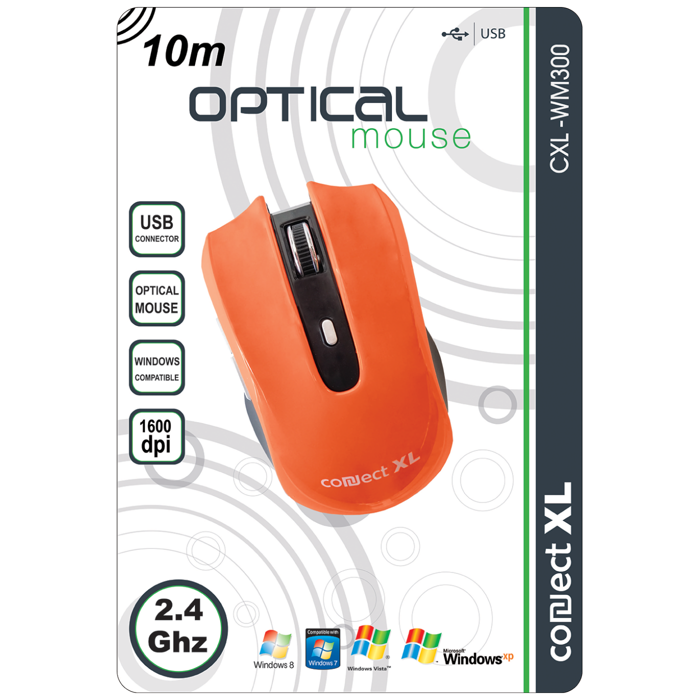 Connect XL Miš bežični,  1600dpi domet 10 met, narandžasta boja - CXL-WM300