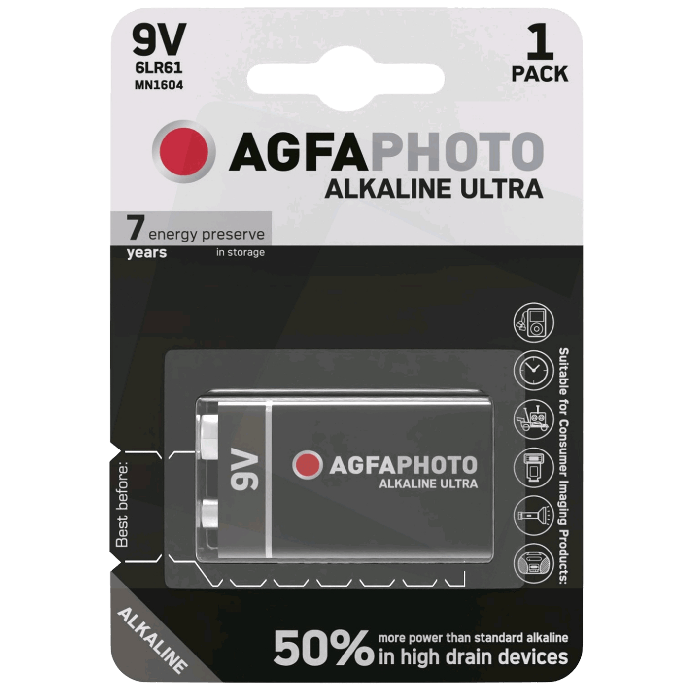 Agfa Baterija alkalna, 6LR6, 9V, blister 1 kom. - 9V B1