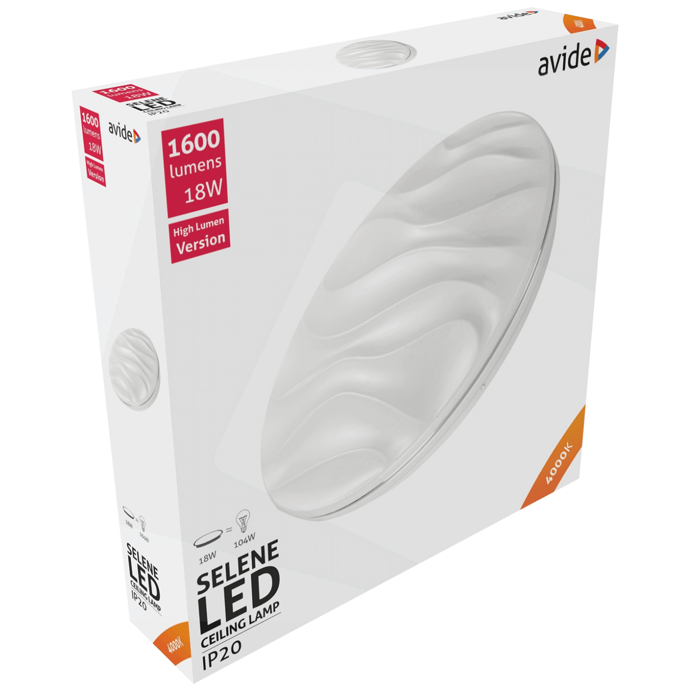 Avide Plafonjera LED, Selene, 18W, 1600 lm, 4000K, IP20 - ACLO33NW-18W-SEL