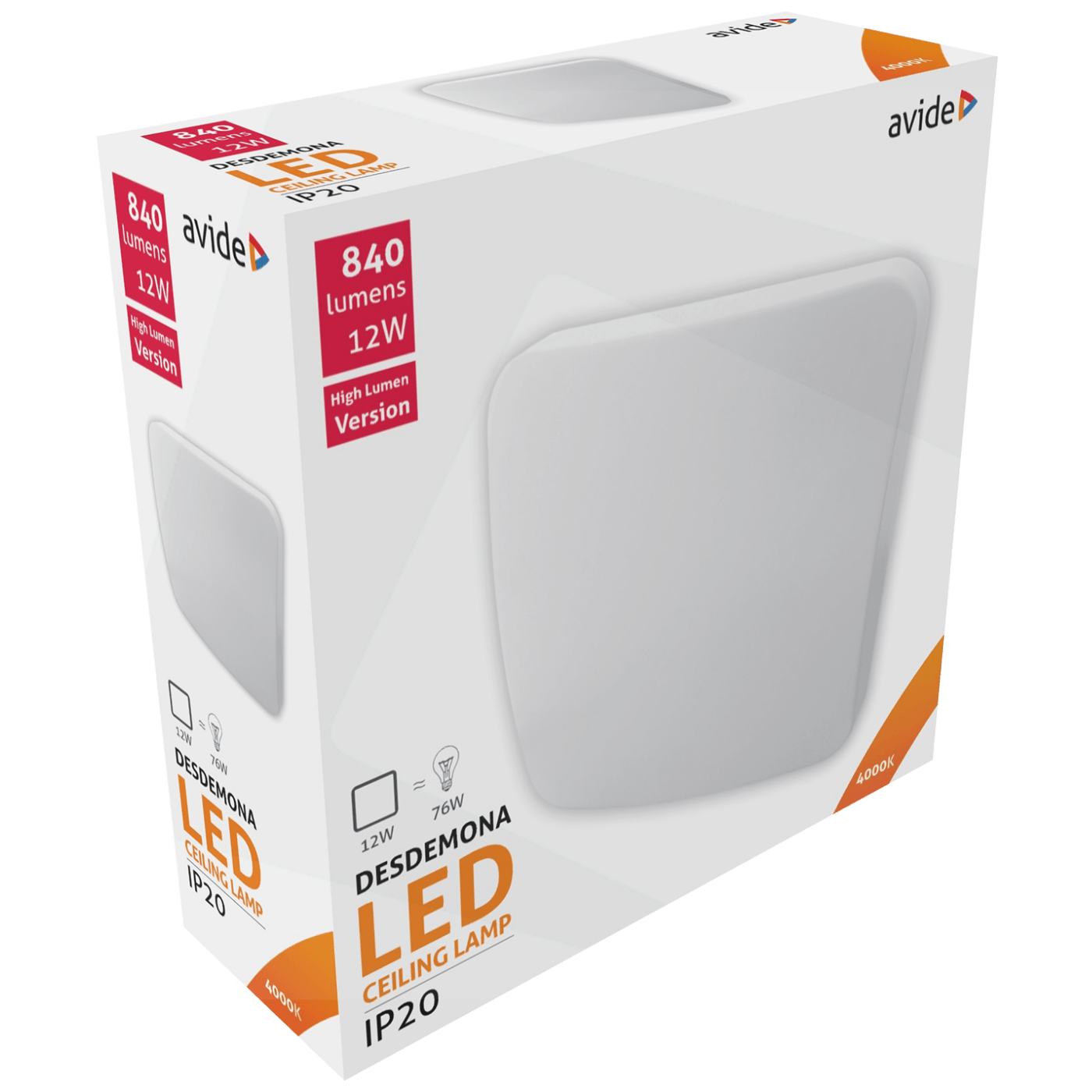 Avide Plafonjera LED, Desdemona, 12W, 840 lm, 4000K, IP20 - ACLO28NW-S-12W