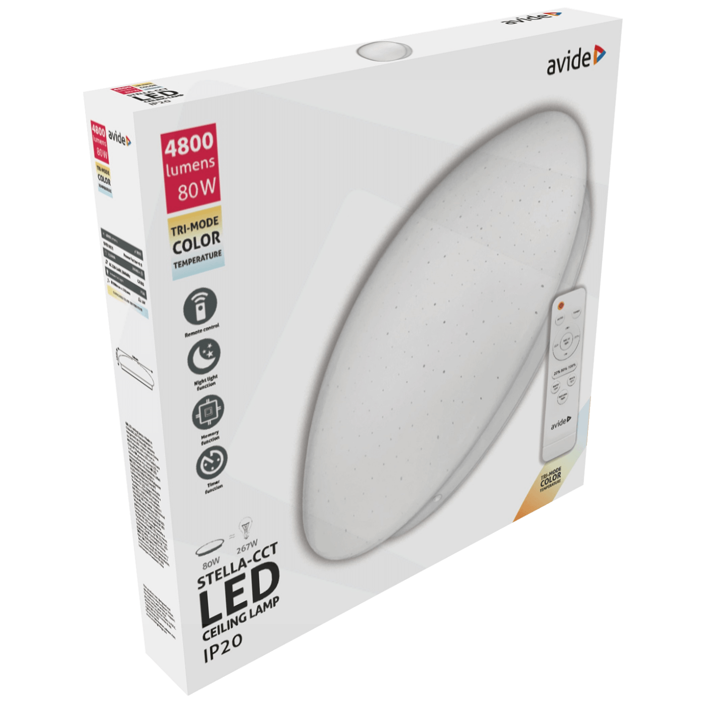 Avide Plafonjera sa daljinskim upravljačem,LED,80W, 4800lm,5000K - ACLOCCT-80W-R-ST