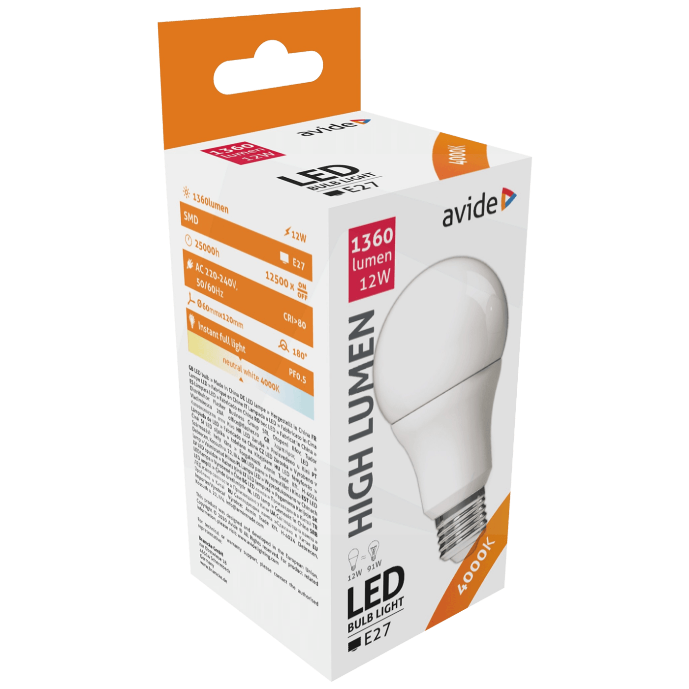 Avide Sijalica, LED 12W, E27, 4000K, 230V AC, bijela svjetlost - Globe A60 12W E27