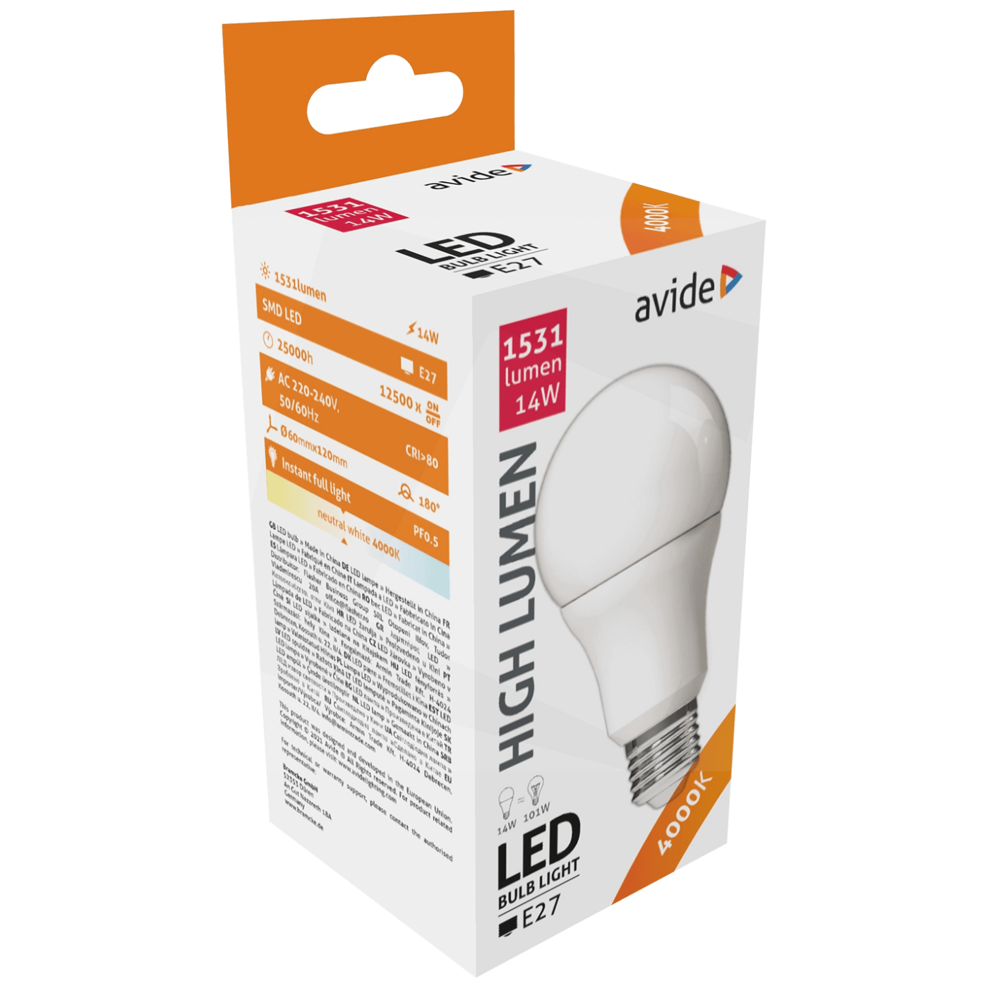 Avide Sijalica, LED 14W, E27, 4000K, 230V AC, bijela svjetlost - Globe A60 14W E27