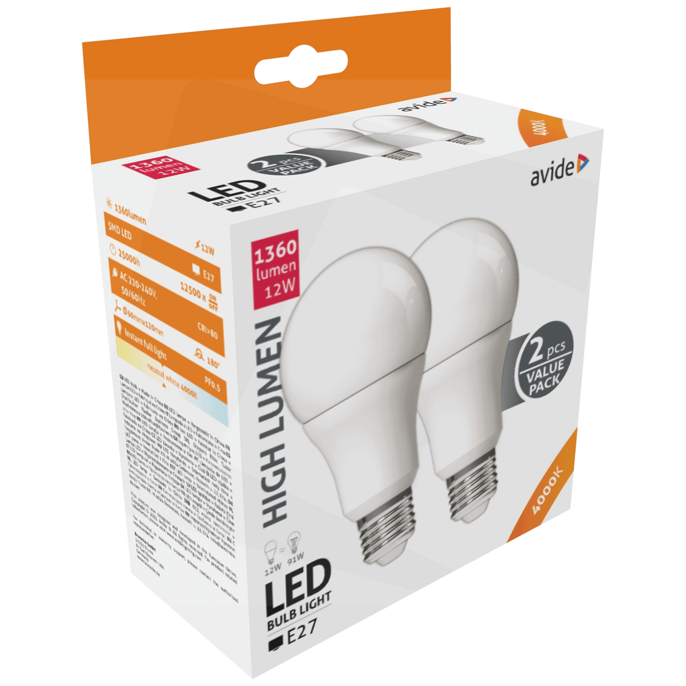Avide Sijalica, LED 12W, E27, 4000K, 230V AC, pak. 2 kom. - Globe Twin Pack A60 12W E27