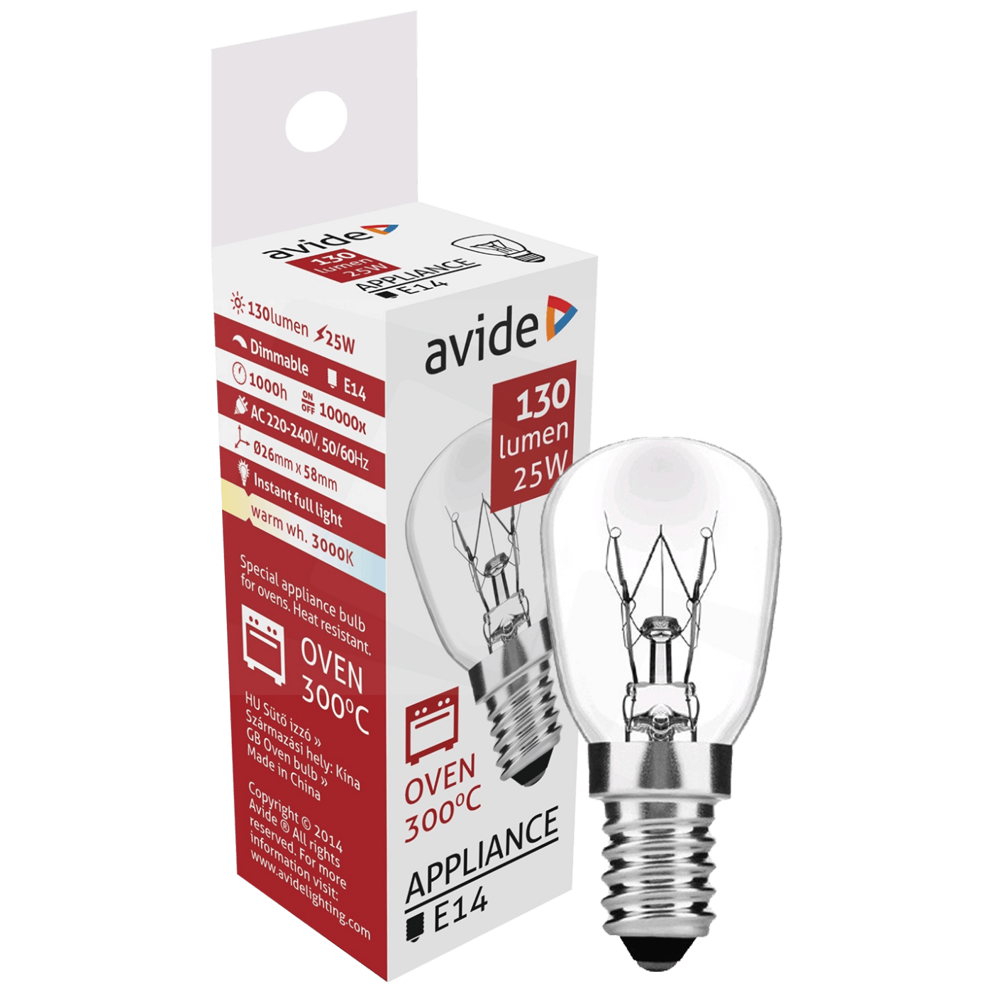 Avide Sijalica za pećnicu, 25W, E14, 3000K, 300 °C, IP20 - Oven 300 °C bulb 25W E14
