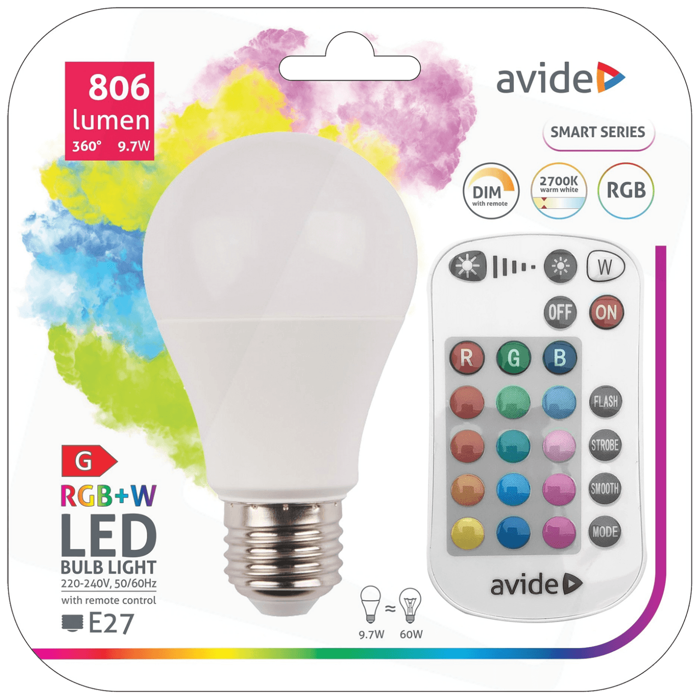 Avide Pametna sijalica, LED 9.7W, E27, RGB+W, 2700K, daljinski - Smart LED Globe A60 9.7W