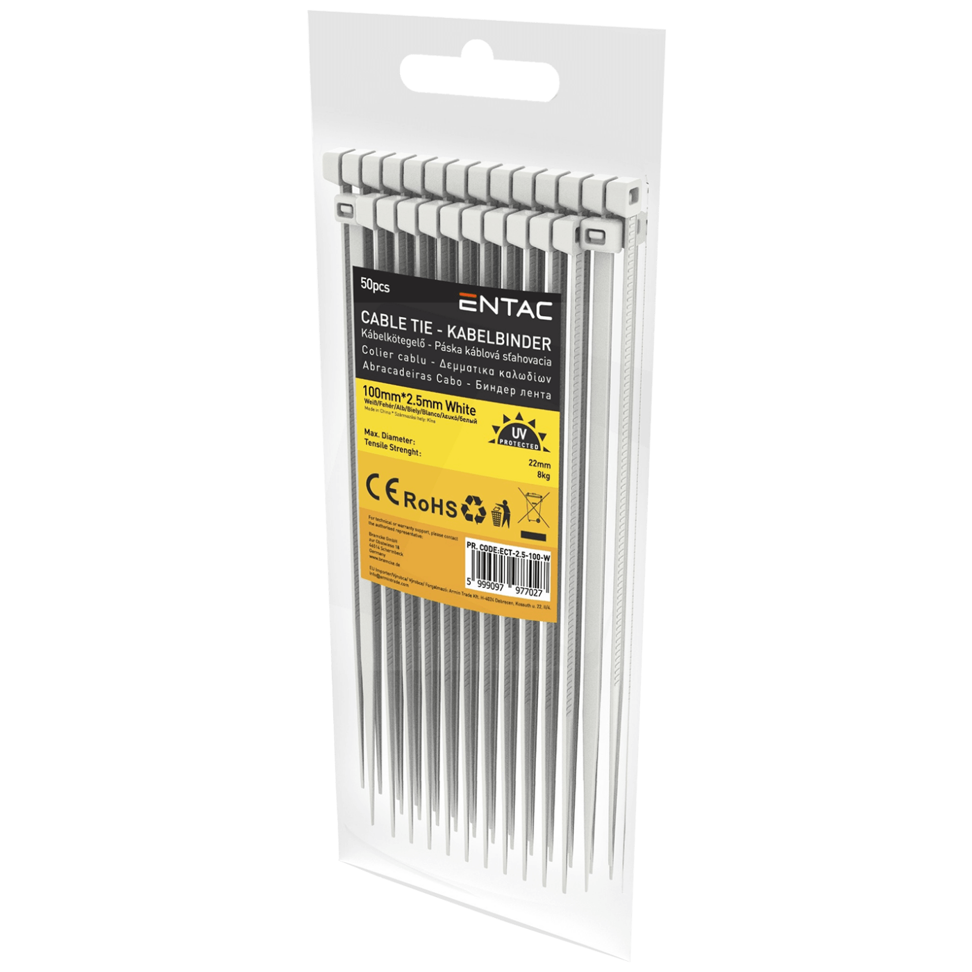 Entac Plastične vezice 2,5mm x 100mm, 50 kom. - Cable Tie 2.5mmx100mm White